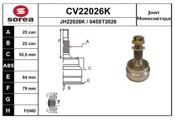 Jeu de joints, arbre de transmission