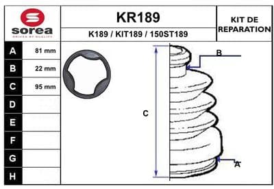 Jeu de joints-soufflets, arbre de commande