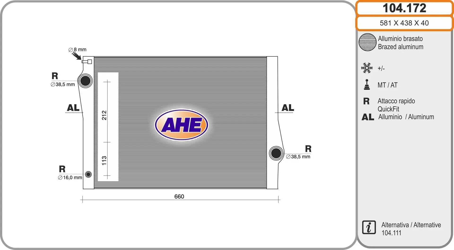 Radiateur, refroidissement du moteur AHE